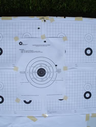 Target showing bullet placement using Nikon 1x20 Buckmaster Scope on CVA Firebolt