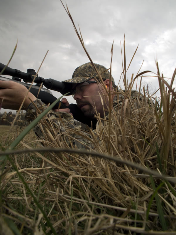 Mossy Oak Duck Blind Coyote Hunting with X-Bolt Shooting Prone