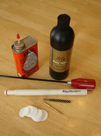 Kroil, Bore Tech Eliminator, Dewey Cleaning Rod and various rifle bore cleaning supplies.