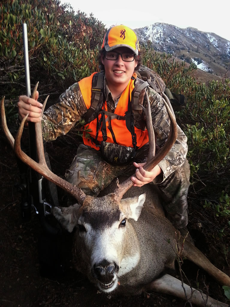 Dallen with 2013 Four Point Mule Deer named Whitey