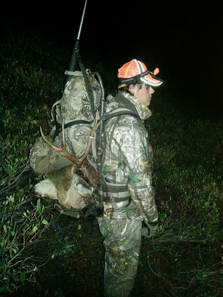 Dallen with Caped Mule deer on frame pack